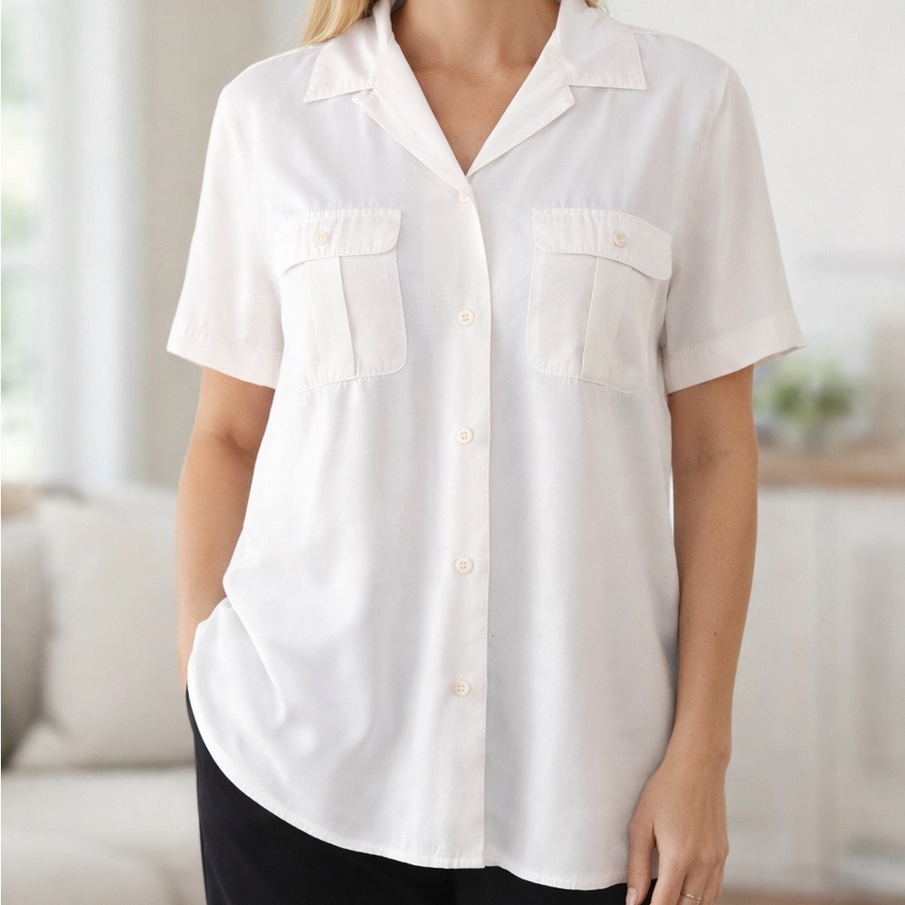 Karen Scott Cream Button-Up Blouse Petite Medium
